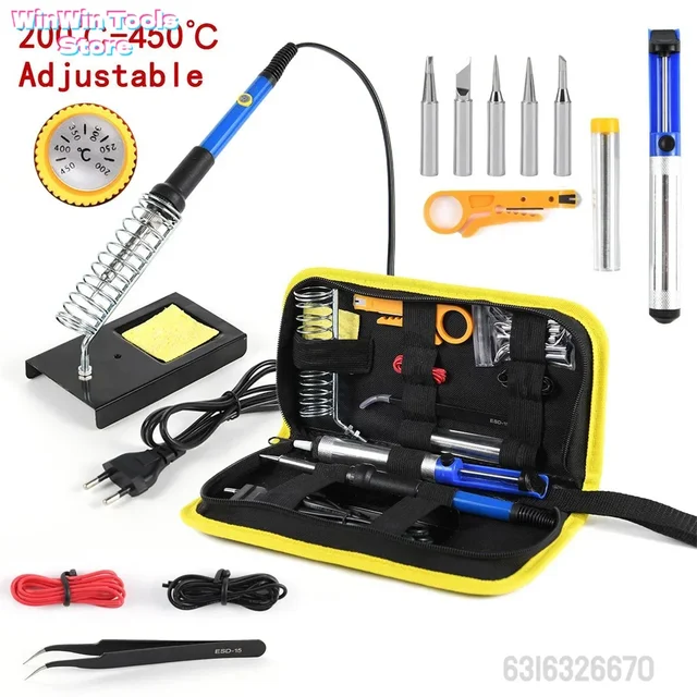 Kit saldatore 220V 60W Temperatura regolabile Set di strumenti 15 in 1 con saldatore Spina UE 2