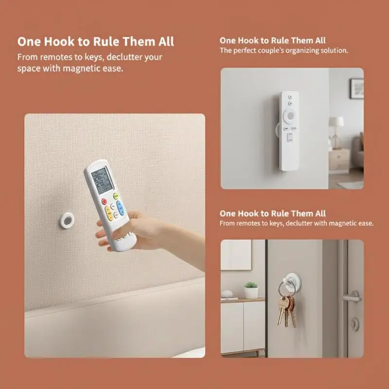 Universal Remote Control Magnetic Holder with Strong Hook for Convenient Wall Placement