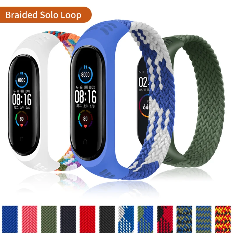 

Nylon Braided Solo Loop for Xiaomi Mi band 5 6 Strap Bracelet belt Mi band 3 Miband 4 Wristband for xiaomi Mi band 6 5 watchband