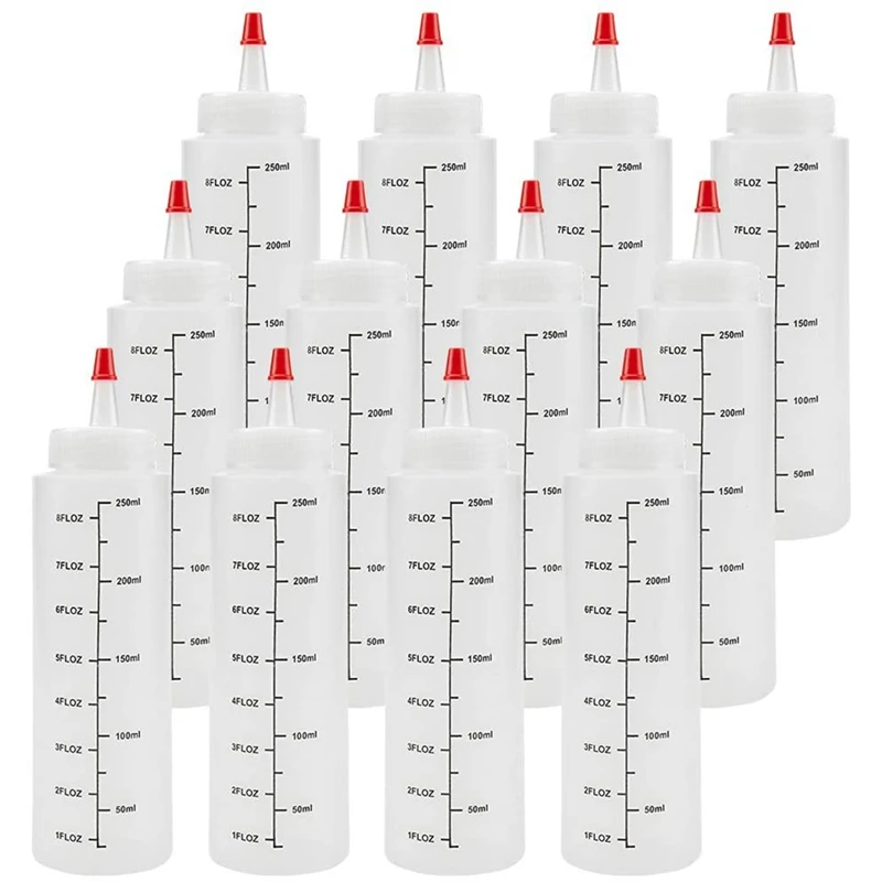 12-Pack 8 Oz Condiment Squeeze Bottles With Red Tip Cap for Ketchup Sauces Syrup