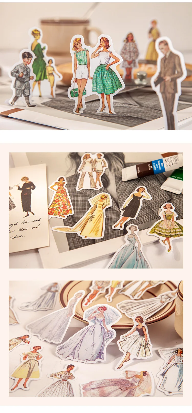 Yoofun 40 Stück/Packung Retro Mode Mädchen Vintage Lady Washi Papier Aufkleber für Ablum Tagebuch Scrapbooking Journal Dekor DIY Etiketten – Detail 4