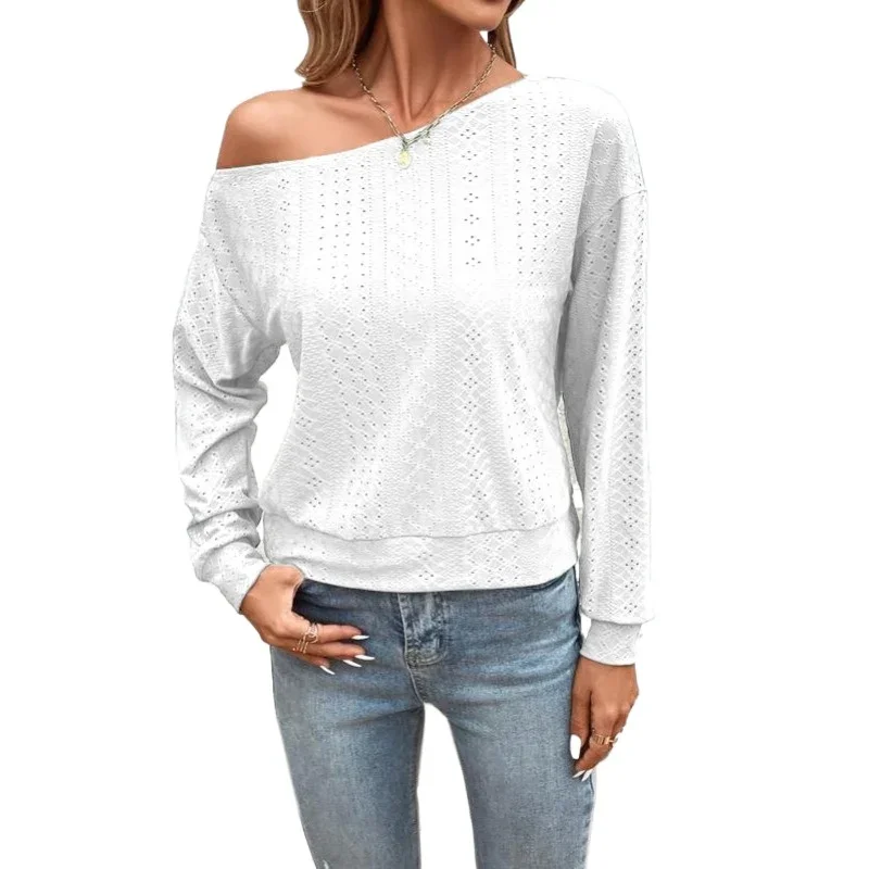 

A Factory Outlet Clothing Fashion Graphic T-shirts Autumn Spring O-Neck Off-The-Shoulder Casual Women Pullovers Sexy Clothes