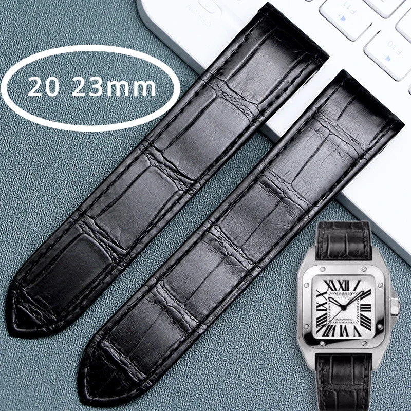 

Watch Accessories Band for Cartier Santos 100 American Crocodile Skin Comfortable Feel 20mm 23mm Durable High-quality Fit Men