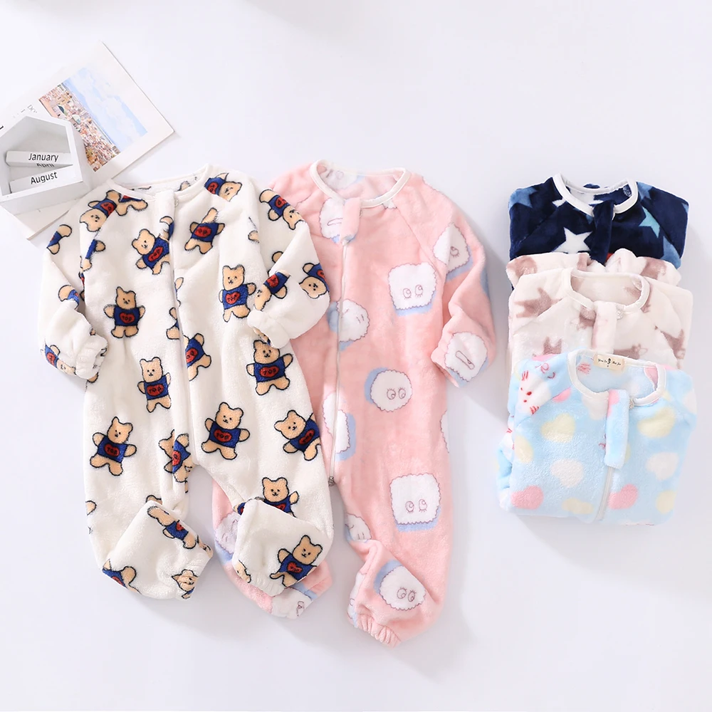 

Winter One Piece Pajamas for Children Boy and Girl Flannel Sleepwear Zipper Baby Clothes Stitch Sleeper 1-5 Year Kids Sleepwear