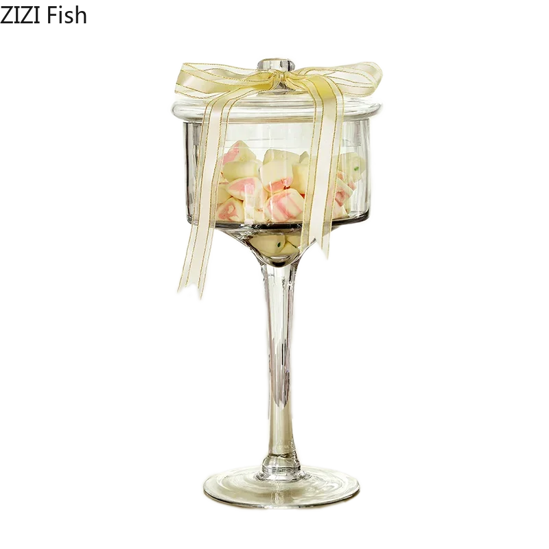 Minimalist European Tall Clear Glass Jar Cake Pan Candy Pots Tea Caddy Desk Decoration Dried Fruit Dessert Storage Jars with Lid 6