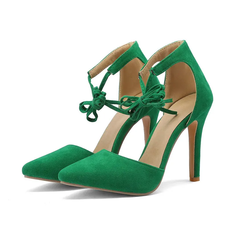 

Summer Pointed Closed Toe Green Nude Blue Color Ankle Cross-strap Sexy Party Wedding Thin High Heels Women Sandals Gladiators