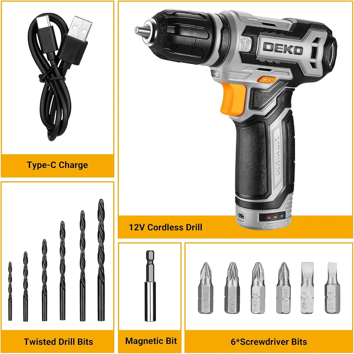 Cordless Drill Set with LED Light and Keyless Chuck