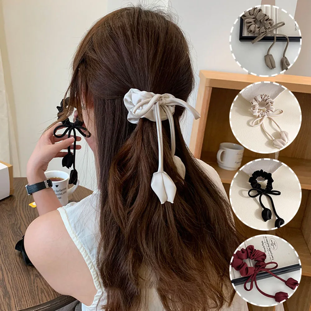 

Women Tulip Ribbon Intestine Loop High Grade Minimalist Elegant Tassel Hair Loop Niche Design Hair Rope Tie Hair Accessories