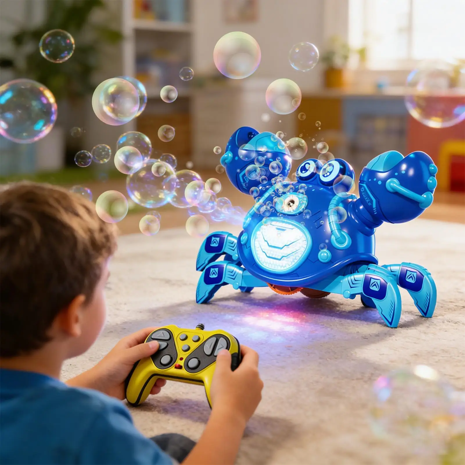 RC 크롤링 크랩 장난감 전동 버블 블로워 리모컨 인터랙티브 애완동물 조명 음..