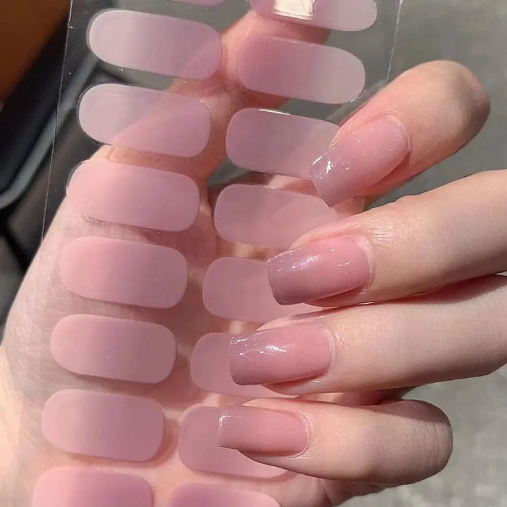 Pure Color Semi Cured Gel Nail Patch Strips 16Tips M1F8