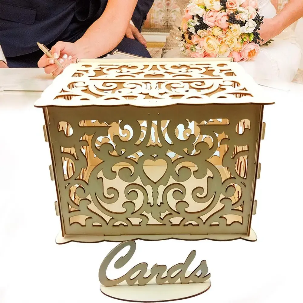 DIY Wooden Wedding Cards Storage Box Party Supplies