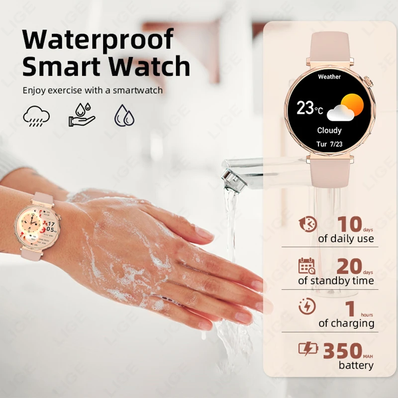 LIGE New Smart Watch Women 1.6 inch 360*360 AMOLED HD Screen GPS IP68 Sports Waterproof Heart rate Monitor Smartwatch Men Gift