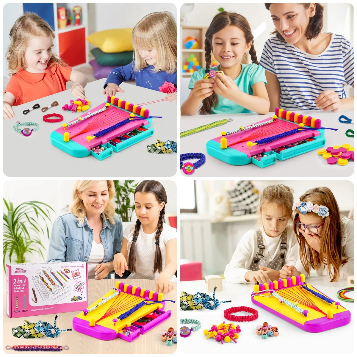 Friendship Hand Knitter Toy Children's Handmade DIY Stretch Yarn Rope Girl Play Home Weaving Color Bracelet Making Gift Set
