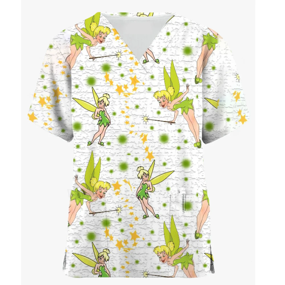thumbnail image 1 of Camiseta de mujer con estampado de princesas de Disney de alta calidad, cuello en V, uniforme de enfermera fino de dibujos animados, manga corta, tono saludable, 1 of 4