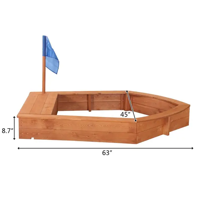 Kids Wooden Sandboat Backyard Sandboxes Boat-shaped Sand Table With Small Bunting Without Toys Sand 3