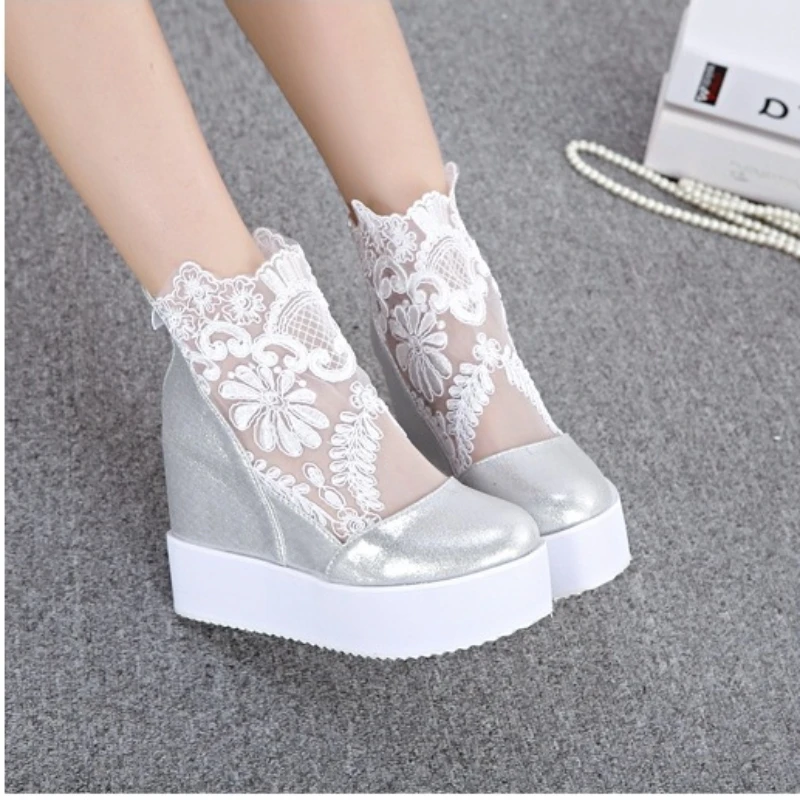 Fashion Women Lace Shoes Wedge Heels Platform Pumps Sandals High Heel Shoes Women's Platform Lace 3 Colors women high heels,platform high heels sandals,platform sandals