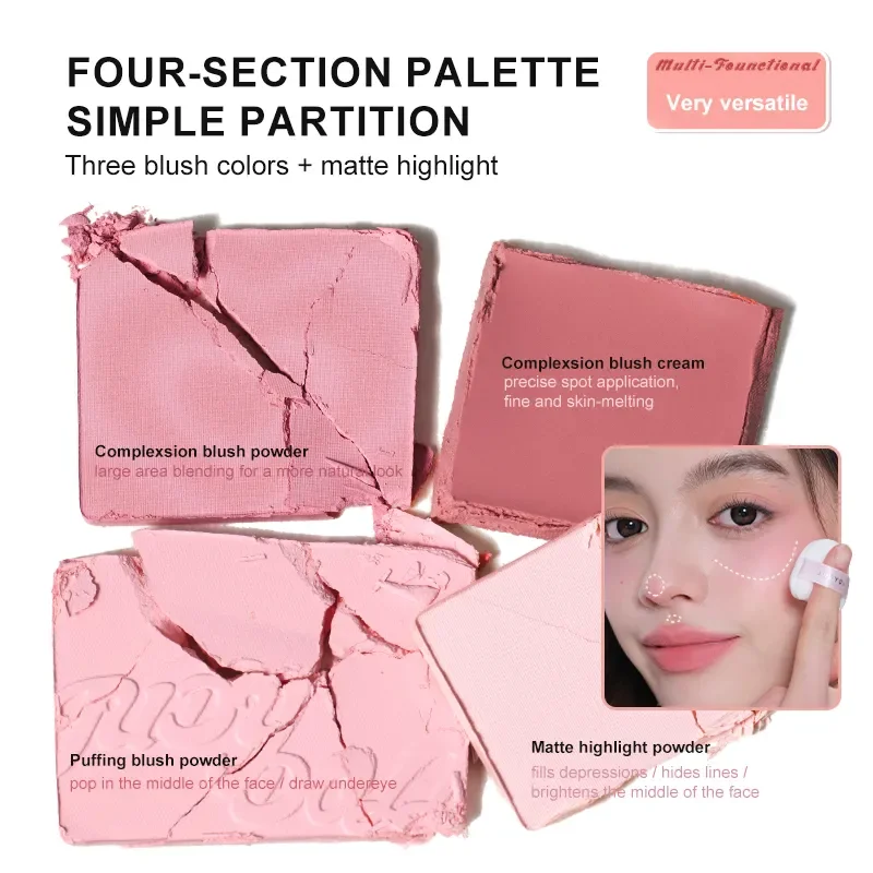 Judydoll 2-in-1 Blush & Highlighter Palette Blush Cream Radiant Matte Highlighter Versatile Palette Gift for Friends Date blush cream cream blusher facial blusher