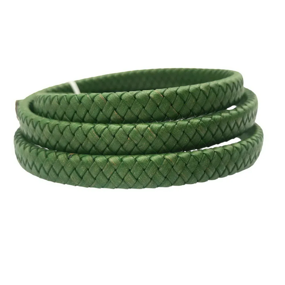 

Aaazee 12mmx6mm Flat Braided Leather Strip 12mm Wide for Bracelet Making Leather Cord Distressed Green