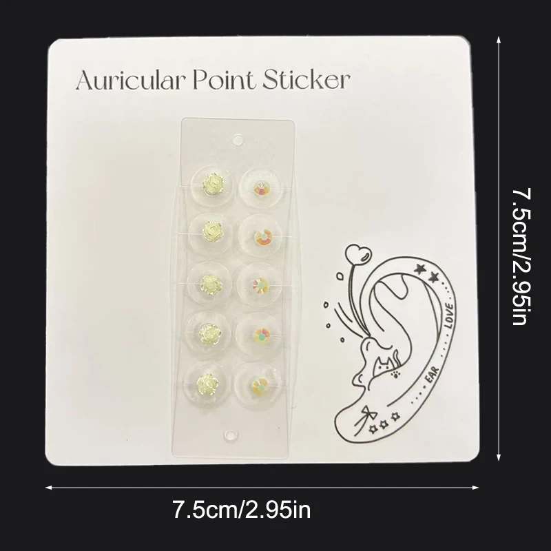 10 Patch Fashion Colorful Rose Round Rhinestone Ear Point Stickers Ear Pressure Stick Acupuncture Auricular Ear Stickers Massage