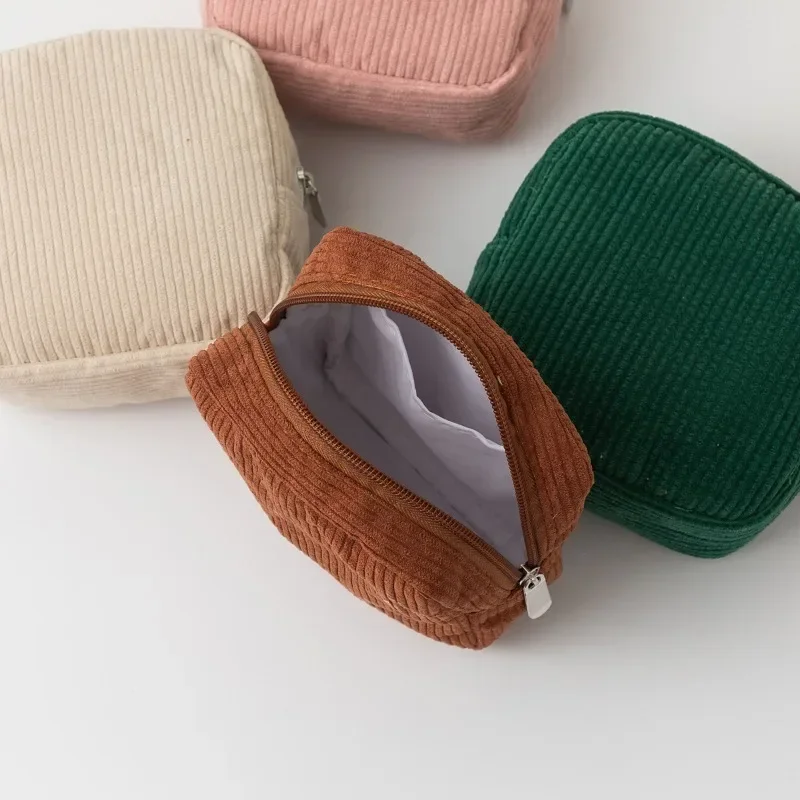 Korean Makeup Coin Bag Sanitary Napkin Holder Bag Small Lipstick Cosmetic Storage Case Bags Corduroy Cute Hand Bag for women 2