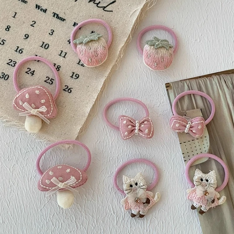 2pcs/set Baby Cute Cartoon Elastic Hair Rope Ties Hair Bands Bowknot Girls Ponytail Holder Rubber Kids Hair Accessories Headwear