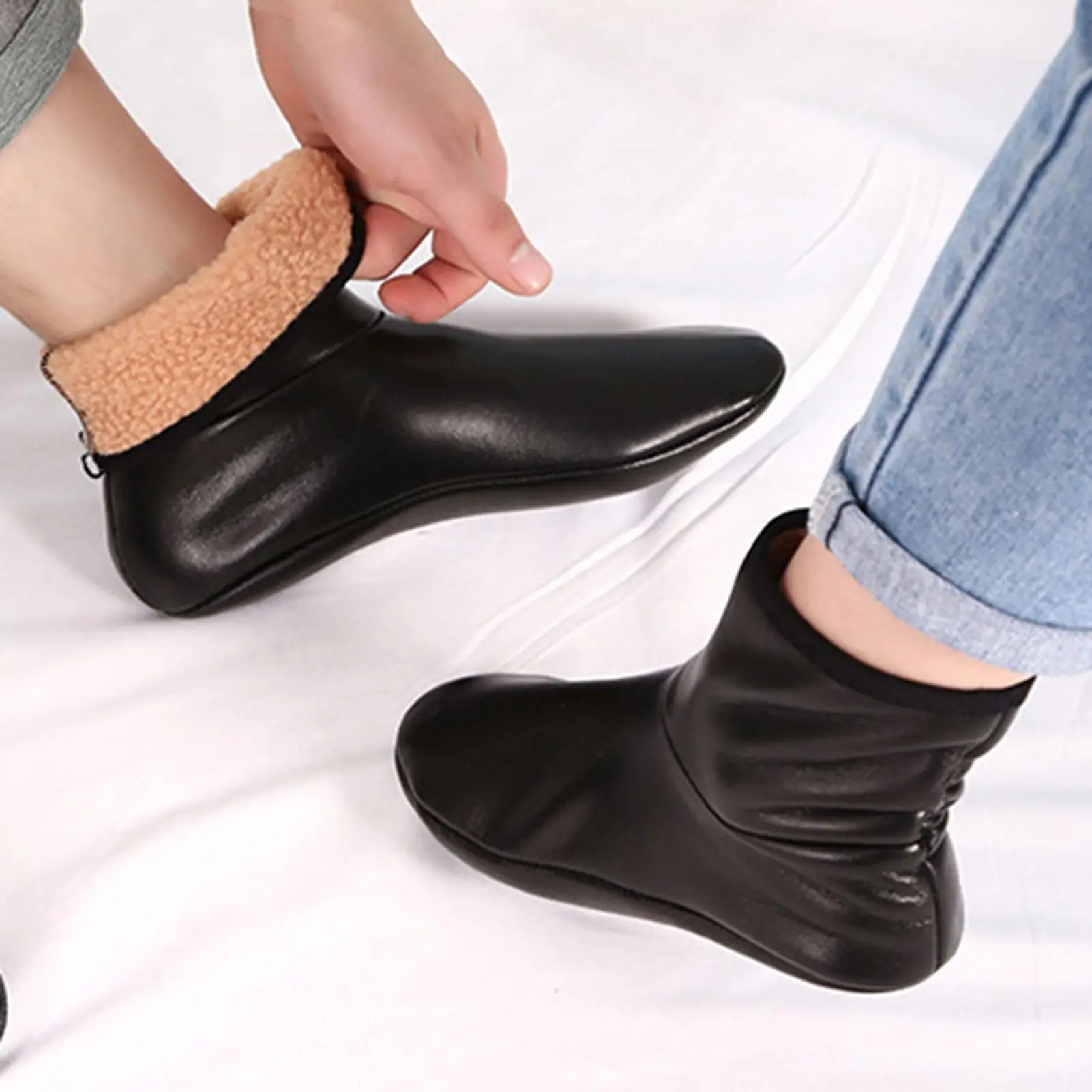 Leather Socks Waterproof Fleece Lined Indoor Outdoor Slip Resistant Footwear for Hiking Camping Home Office Winter Warmth waterproof socks
