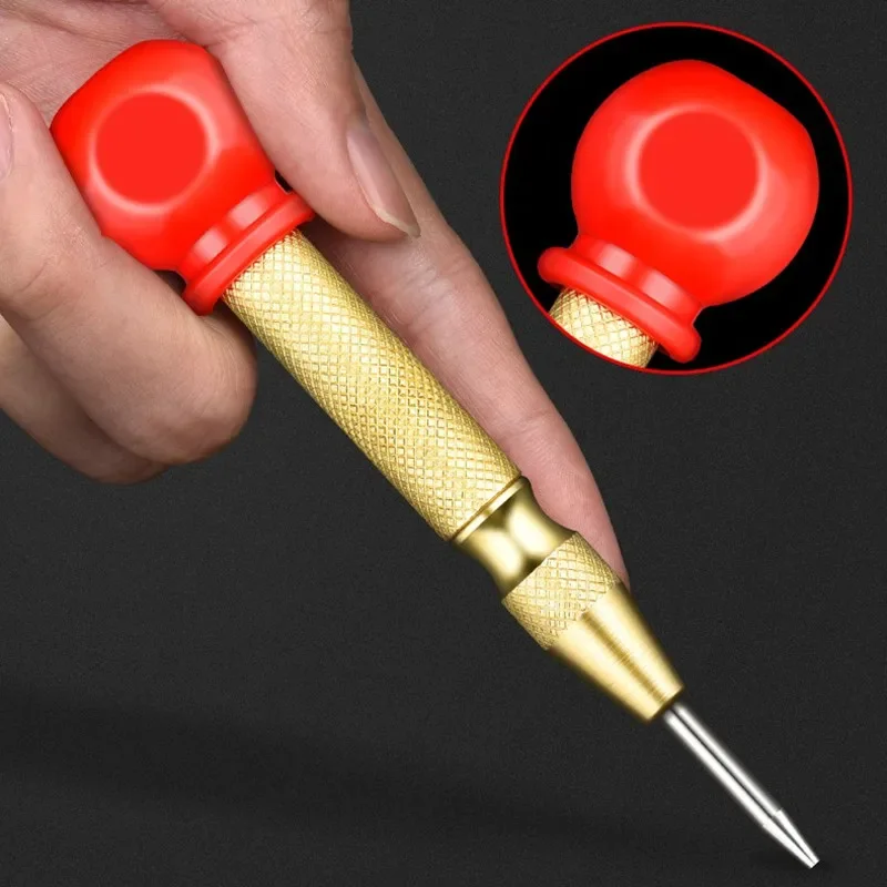 1pc Automatic Center Punch, 5" Spring Center Punch, Adjustable Tension, Red Grip 2030