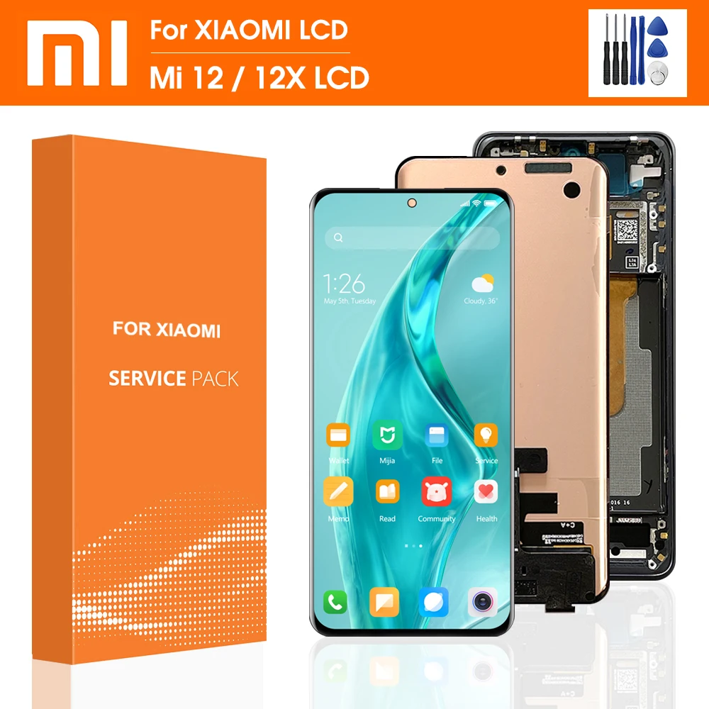 

100% Original For Xiaomi mi 12 LCD Display Screen Touch Panel Digitizer Assembly Replacement For Xiaomi mi 12X Screen With Frame