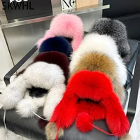 2025 100% Real Fox Fur Hats Women's Russian Ushanka Aviator Trapper Snow Skiing Hat Caps Earflap Winter Raccoon Fur Bomber Hat