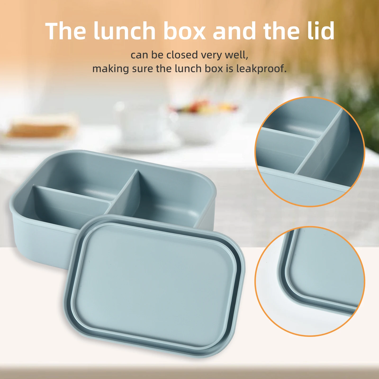 1PC square silicone three in one bento box for home and outdoor use insulated rice bowls food grade silicone bento box