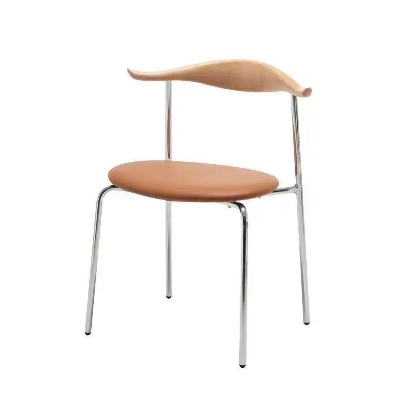 Nordic Luxury Cafe Chair Modern Simple Home Dining Chair Soft Bag Solid Wood Leather Loft Minimalist Home Furniture