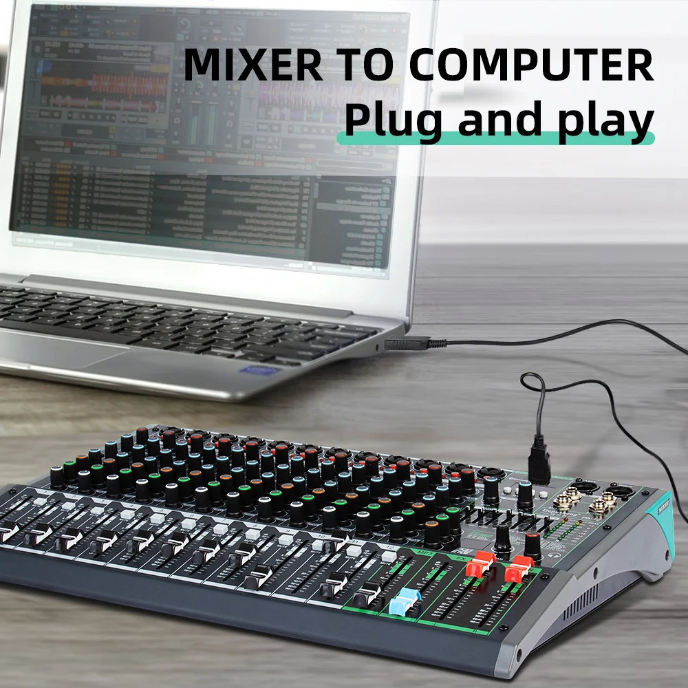 Sound Audio Console Mixer Built-in 256 DSP Effector DJ 12 Channels Professional Audio Mixer Console For USB Connection