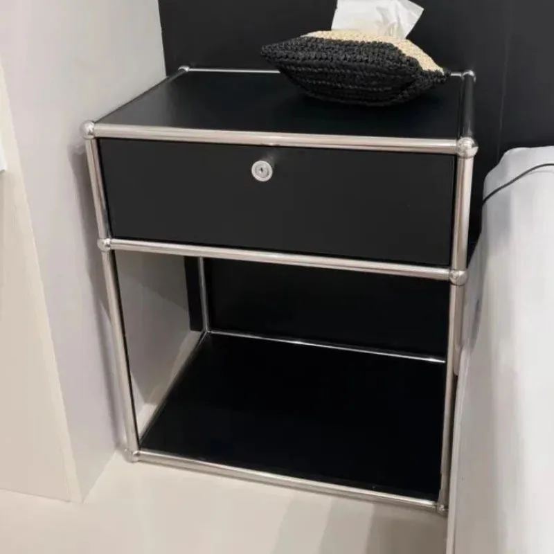 Description Picture 4 of itemMinimalist Nightstand Medieval Bedroom Furniture Module Storage TV Side Cabinet Modern Stainless Steel Frame Bedside Table g