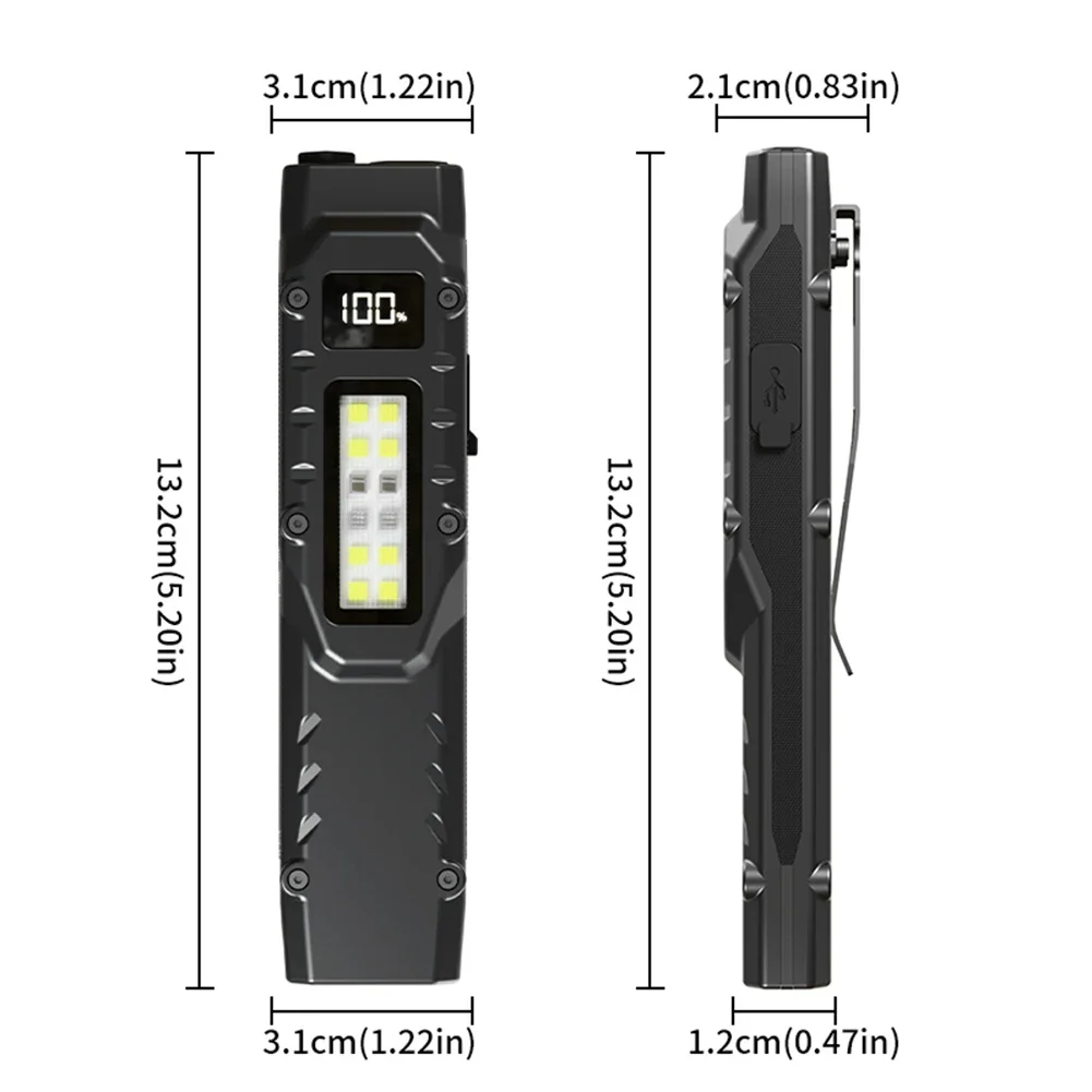 Portable Flashlight 1200 Lumens USB Rechargeable Pocket Flashlight IPX4 Waterproof LED COB Work Light for Camping Fishing