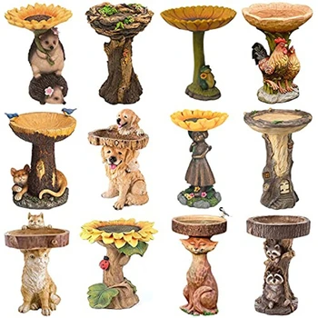 Polyresin Raccoon Bird Bath,Sunflower Bird Bath Statue, Outdoor Bird Bath Bowl,Resin Pedestal Fountain Decoration for Yard