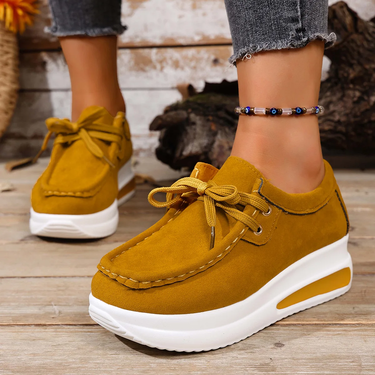 Solid Color Thick Bottom Lace Up Walking Women's Shoes Female Breathable Non Slip Platform Shoes Chunky Sneakers Women