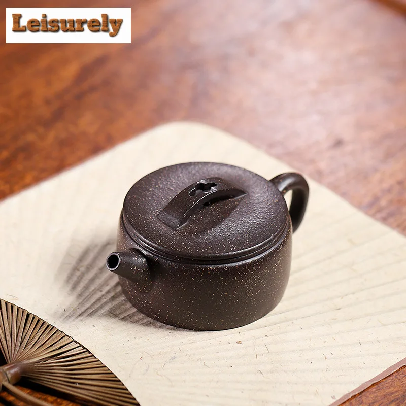 140ml Yixing Purple Clay Teapots Handmade Large Caliber Pot Raw Ore Black Gold Mud Kettle With Infuser Chinese Zisha Tea Set Cha