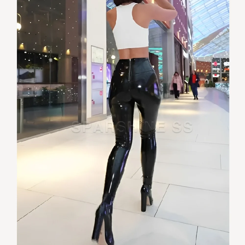 Sexy Black Shaping Women Elastic Stretch Pencil Pants PU Leather Pants Skinny High Waisted Tight Trouser 2024 5