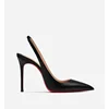 New pointed red sole leather black sexy single shoe versatile thin heel back hollow toe high heels professional women's shoes 1