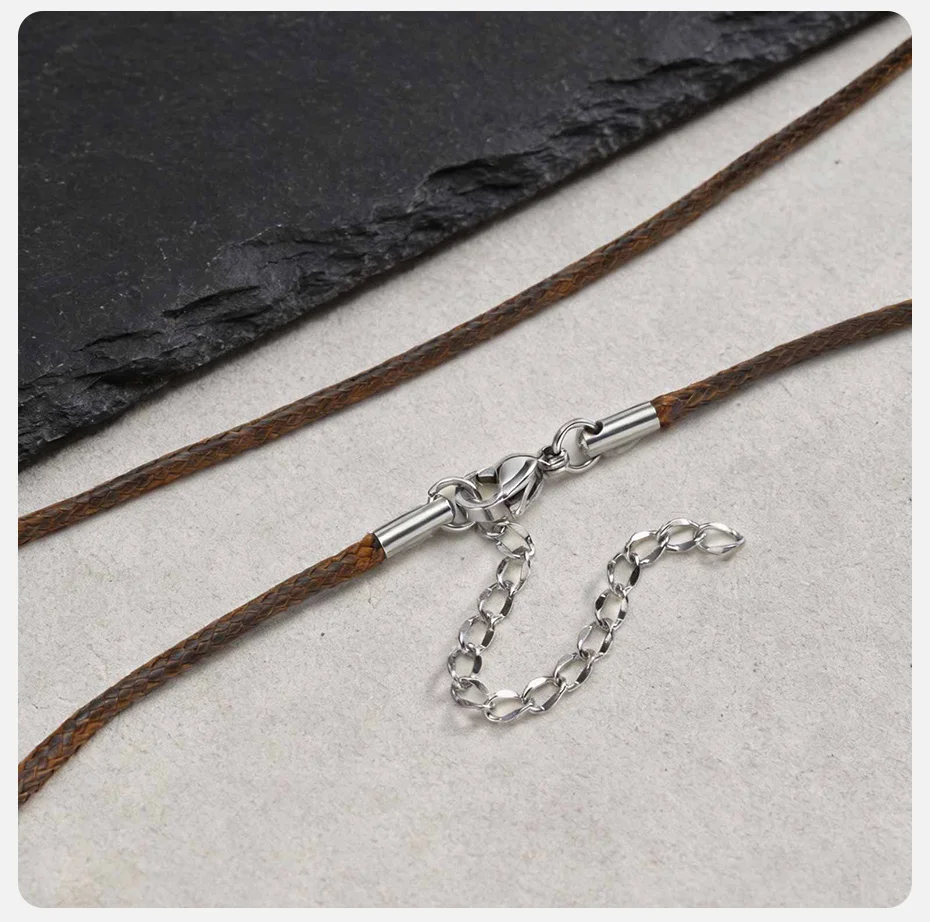 Vnox 2mm Breite Braune und Schwarze Halsketten für Männer und Jungen, Verstellbarer Edelstahl-Verschluss Gewachste Kordel-Halskette Modeschmuck Geschenke Neu – Detail 6