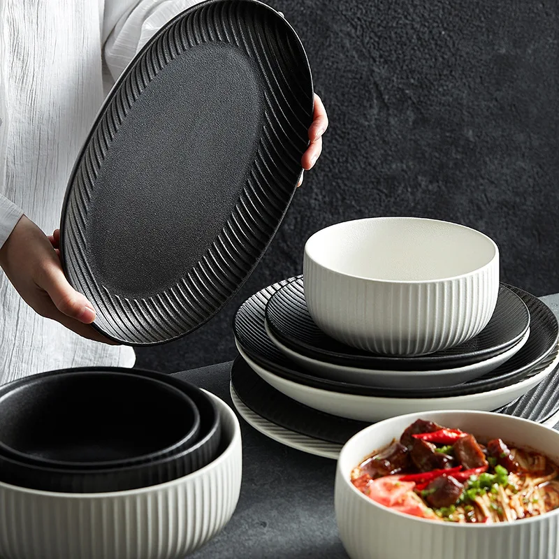 Bowls Household Tableware Bowls Plates Household Ceramics Black And White Minimalist Chopsticks And Dishes Set