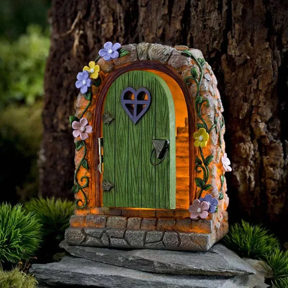 

Solar Garden Resin Fairy Door Light for Trees Statues House Face Art Gnome Yard Elf Fairy Accessories Garden Statues Decoration