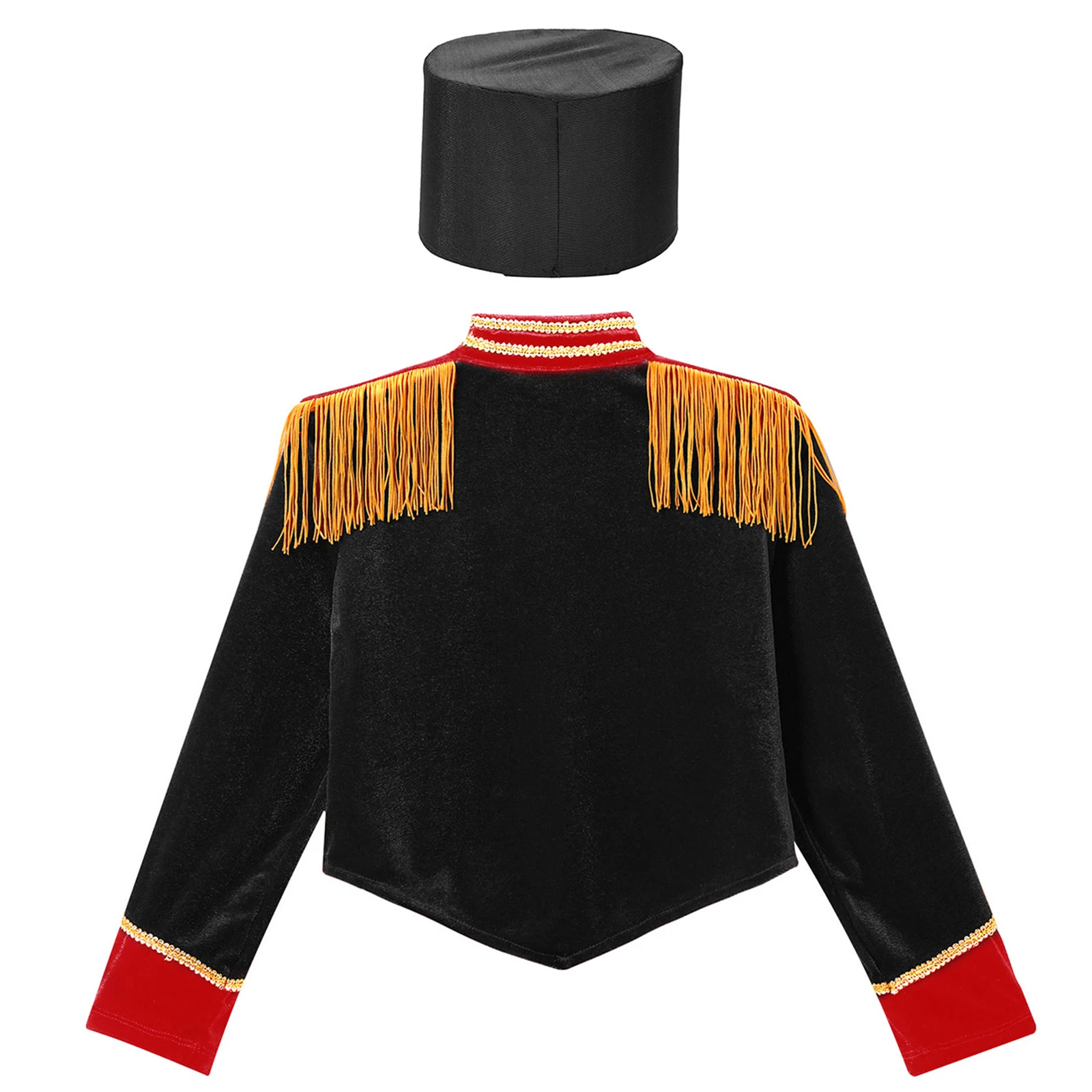 Teen Girls Circus Ringmaster Costume Circus Jacket Fringe Epaulet Drum Majorette Cosplay Tops with Drummer Hat Soldier Dress Up
