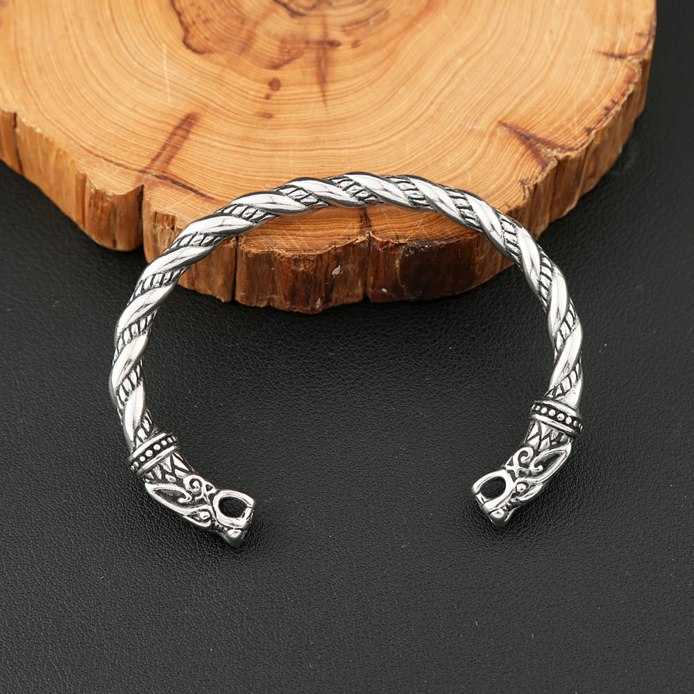 Vikings Stainless Steel Double Dragon Bracelet For Men Women Punk Fashion Wristband Cuff Bangles Classic Vintage Animal Jewelry bangle bracelet,stainless steel bracelet