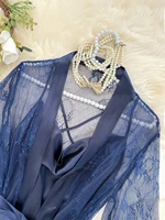 Sexy Elegant Pure Color Mesh Nightgown Set Transparent Lace Robe Sleepwear Casual Comfortable Women's pajamas - Image 4