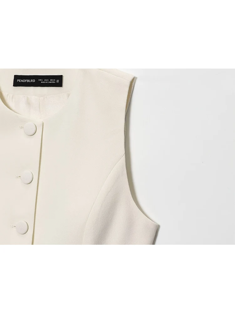 TFMLN Summer Women Fashion Pant 2 Pieces Outfits Round Collar Button Vest Top Casual Straight Pants Simple Style Commuter Set