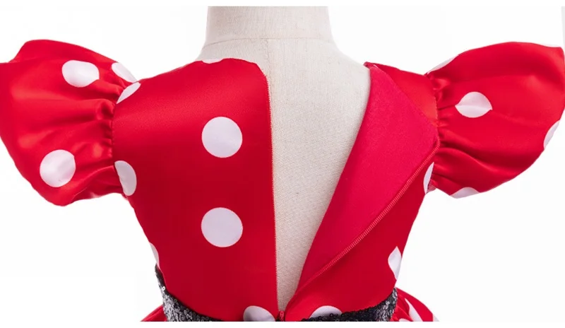 Baby Mädchen Polka Dot Sommerkleider Pailletten Schleife Rotes Prinzessinnenkleid für Geburtstagsgeschenk Kinder Cartoon Maus Cosplay Kostüm – Detail 8