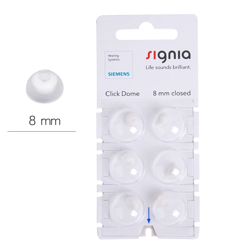 Signia Click Dome 6/8/10/12 mm open and closed domed Double For CIC RIC Hearing Aids-6 Domes Each.open and closed domed