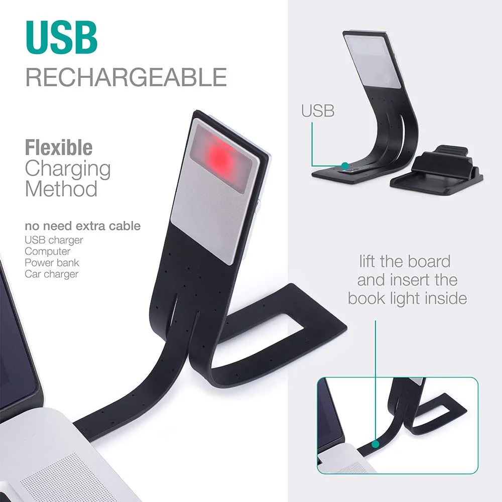 Stepless Dimming Rechargeable Clip-On Book Light with Adjustable Color Temperature