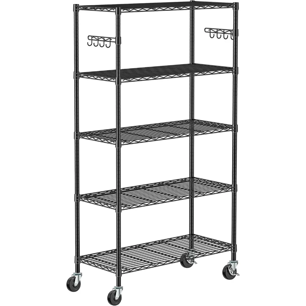 

5 Tier Storage Shelves with Wheels - Metal Shelves for Storage Adjustable Wire Shelving Unit Organizer Storage Rack Shelf for